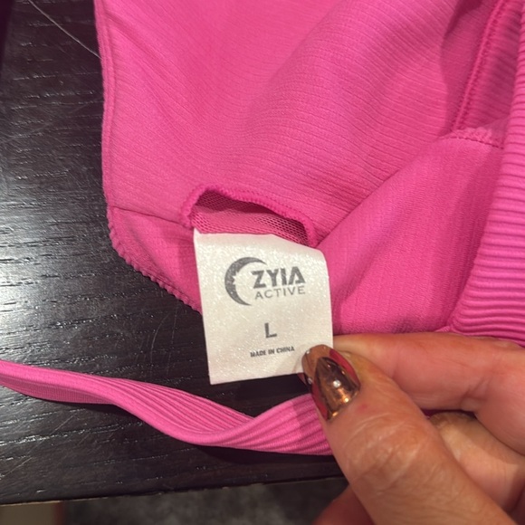 ZYIA Neon Pink Ribbed Sports Bra Large thick no padding top gold plated - Picture 4 of 5